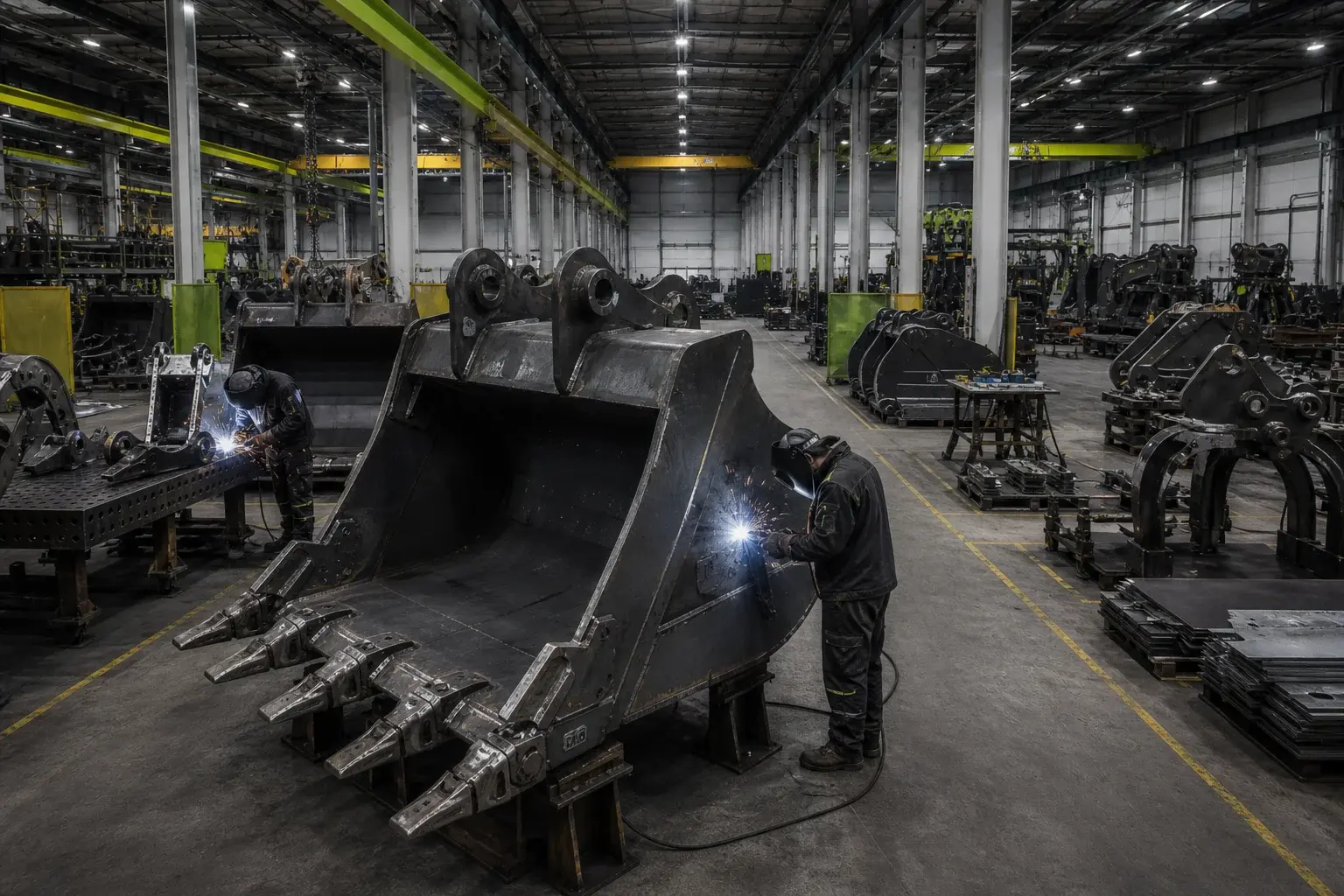 Excavator attachment manufacturing workshop